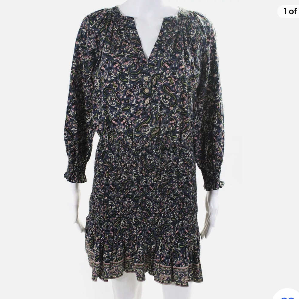 Veronica Beard long sleeve smocked paisley dress.